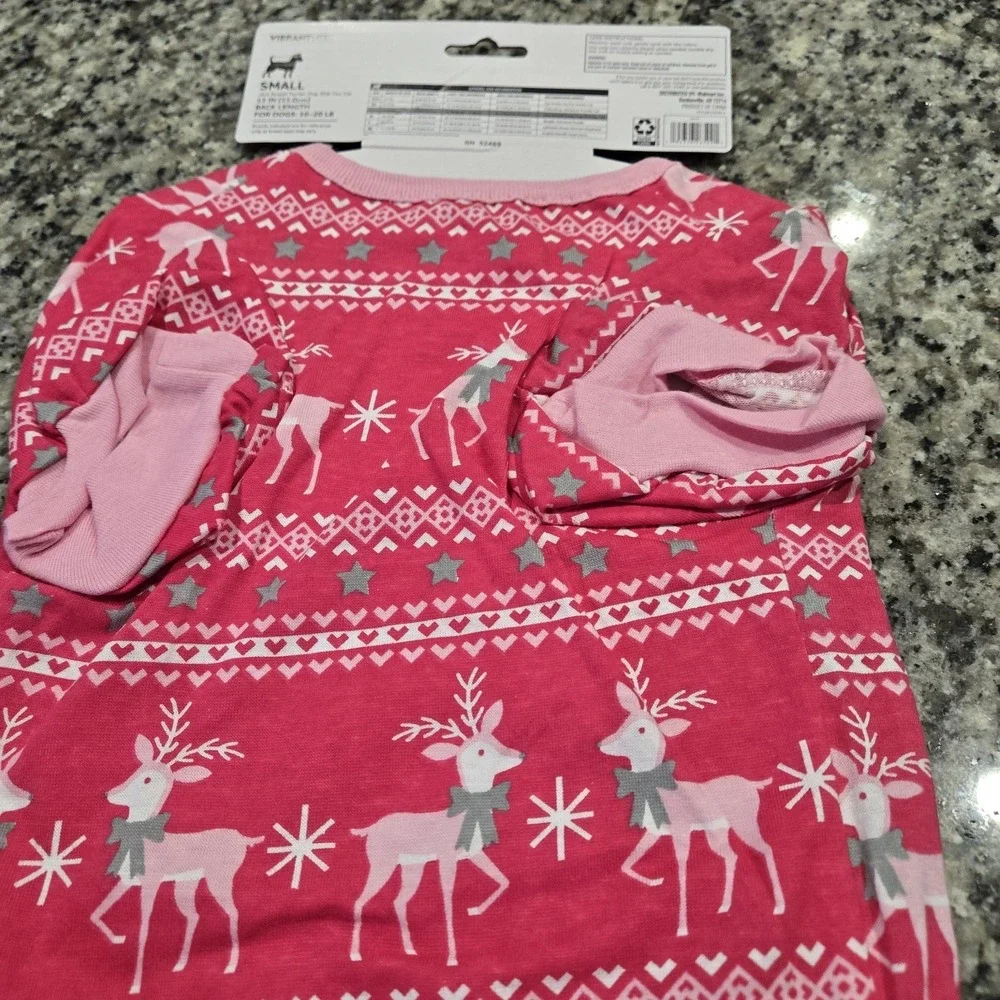 Pet Christmas Pajama Lot Of 2 Sz Small Pink Reindeer 13 Inch Back 10-20 Lbs